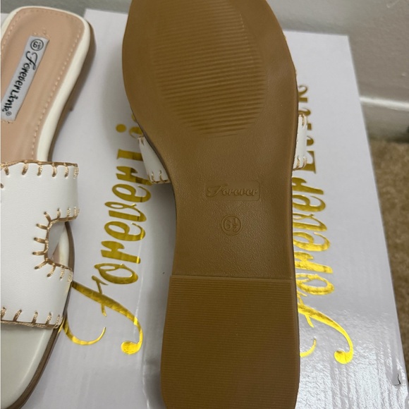 Luxury Women’s White and Brown Stitch Sandals - Picture 2 of 2